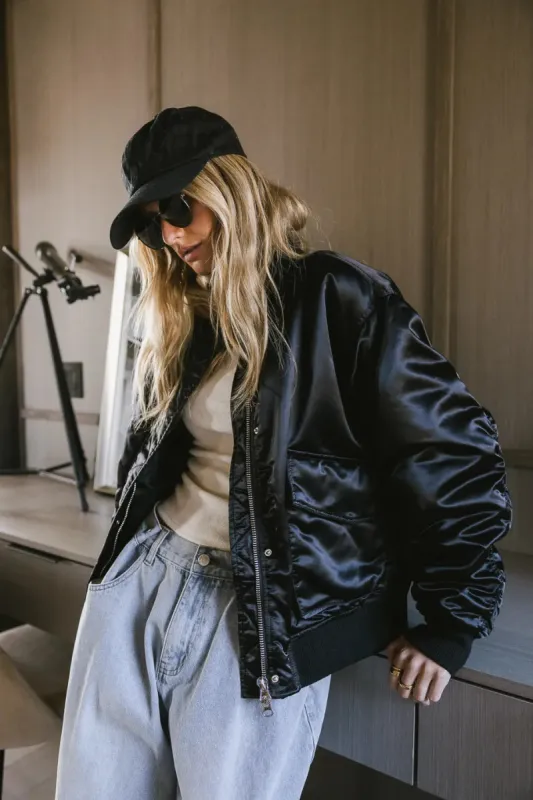 Rylee Satin Bomber Jacket in Black - FINAL SALE sold by bohme