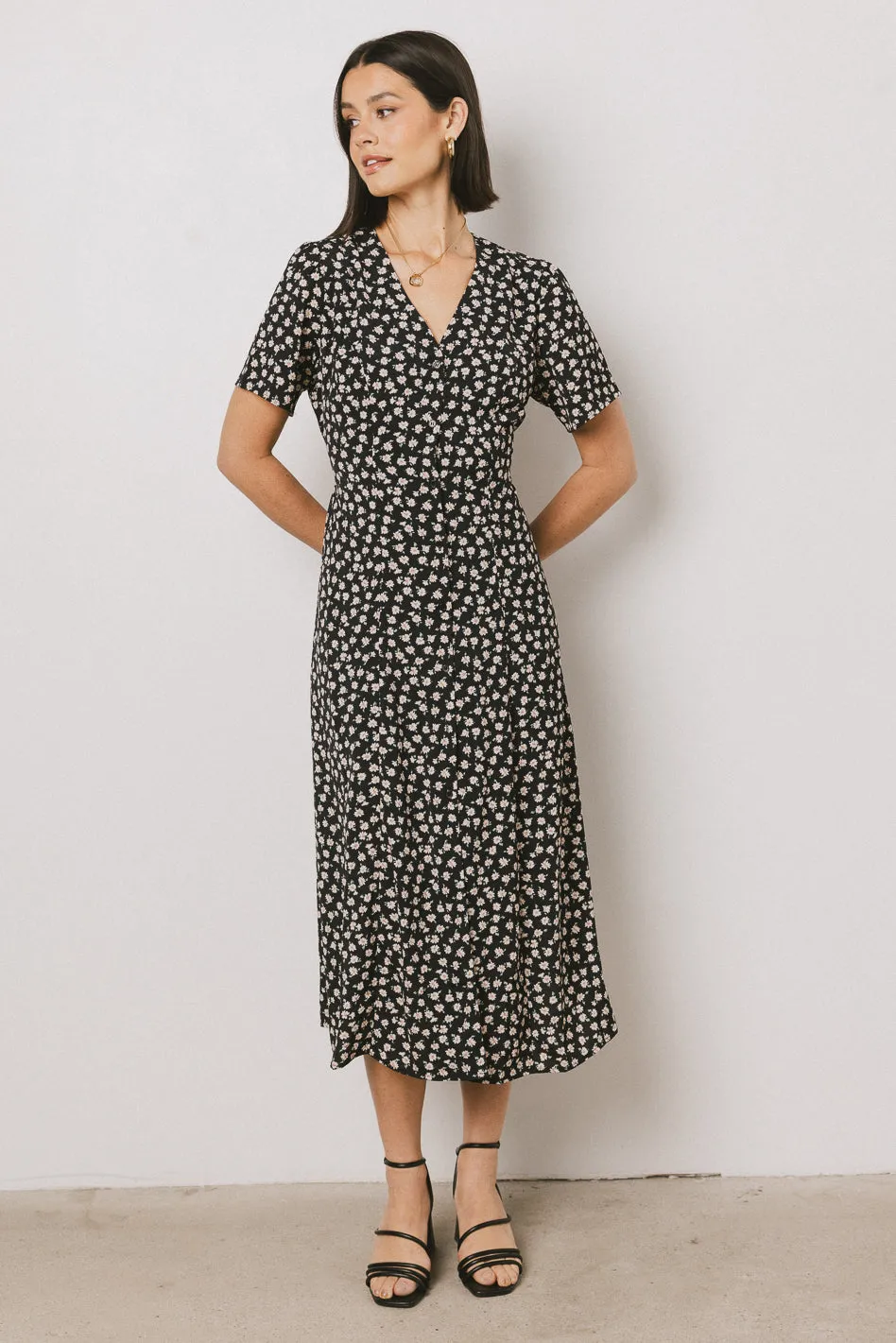 Malik Floral Midi Dress in Black sold by bohme product image thumbnail 4