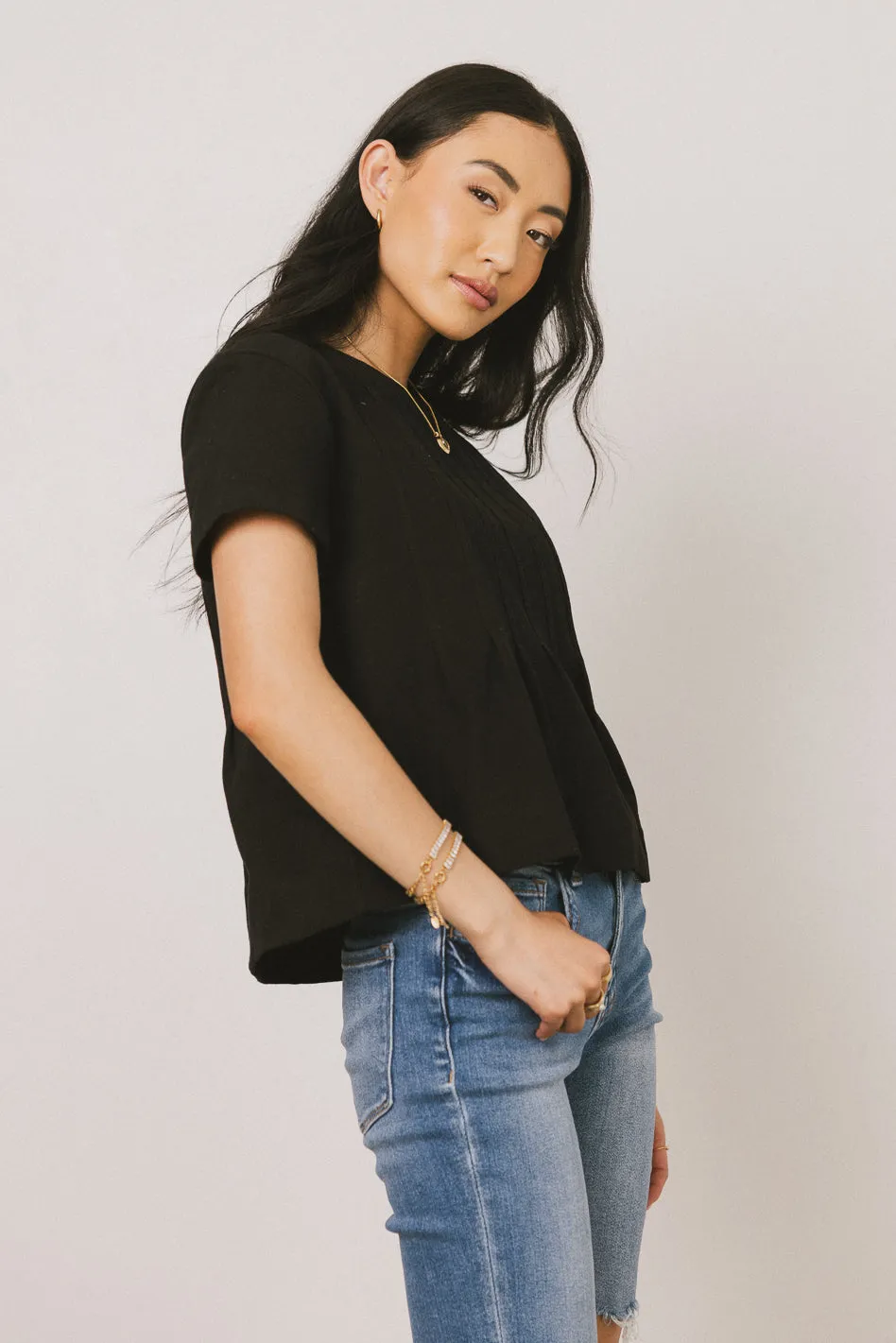 Cattelain Pleated Top in Black sold by bohme product image thumbnail 3