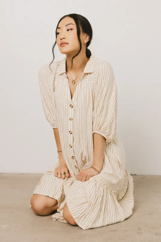 Theo Striped Midi Dress in Mustard sold by bohme
