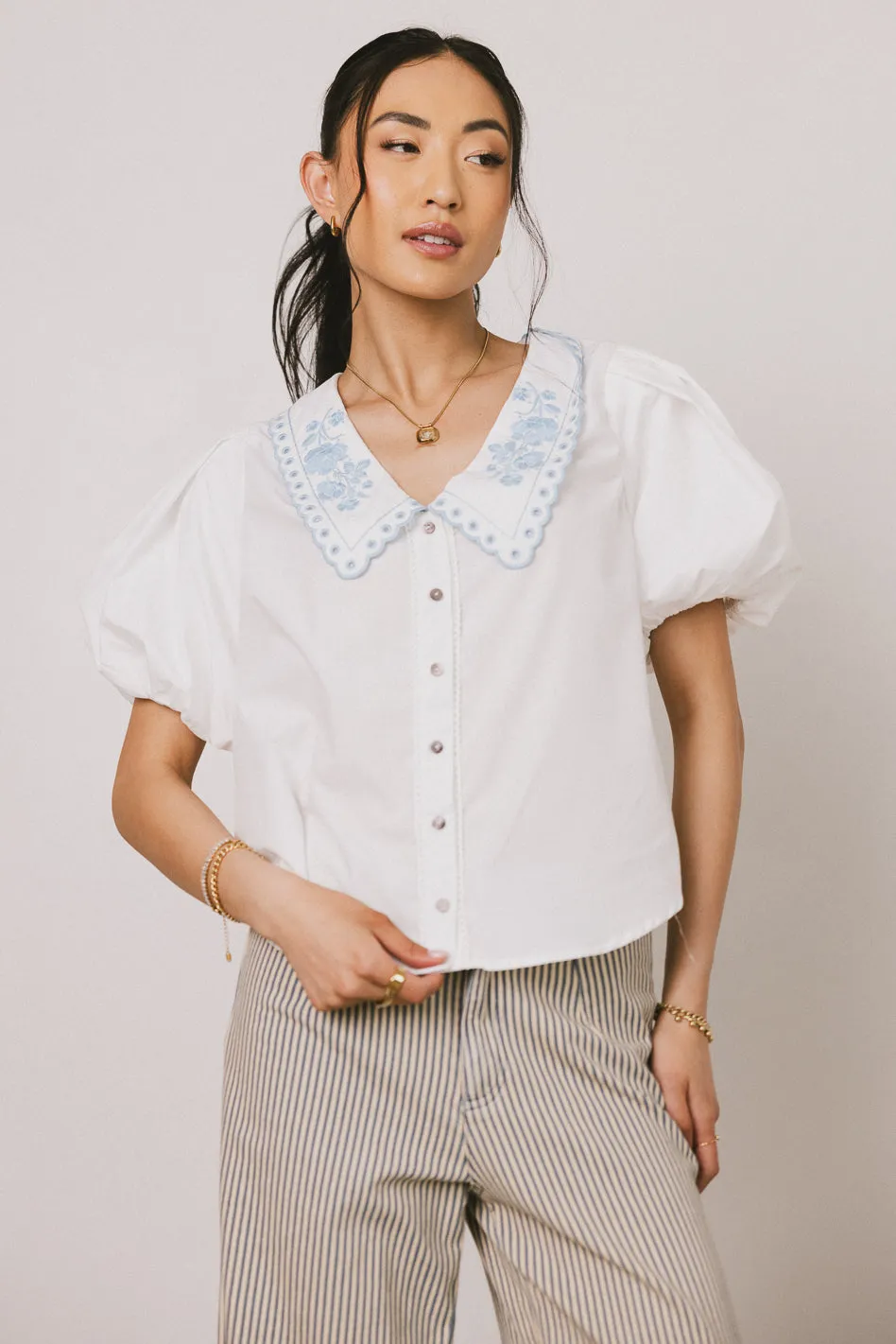 Lara Embroidered Blouse in Off White - FINAL SALE sold by bohme product image thumbnail 2