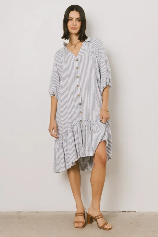 Theo Striped Midi Dress in Grey sold by bohme