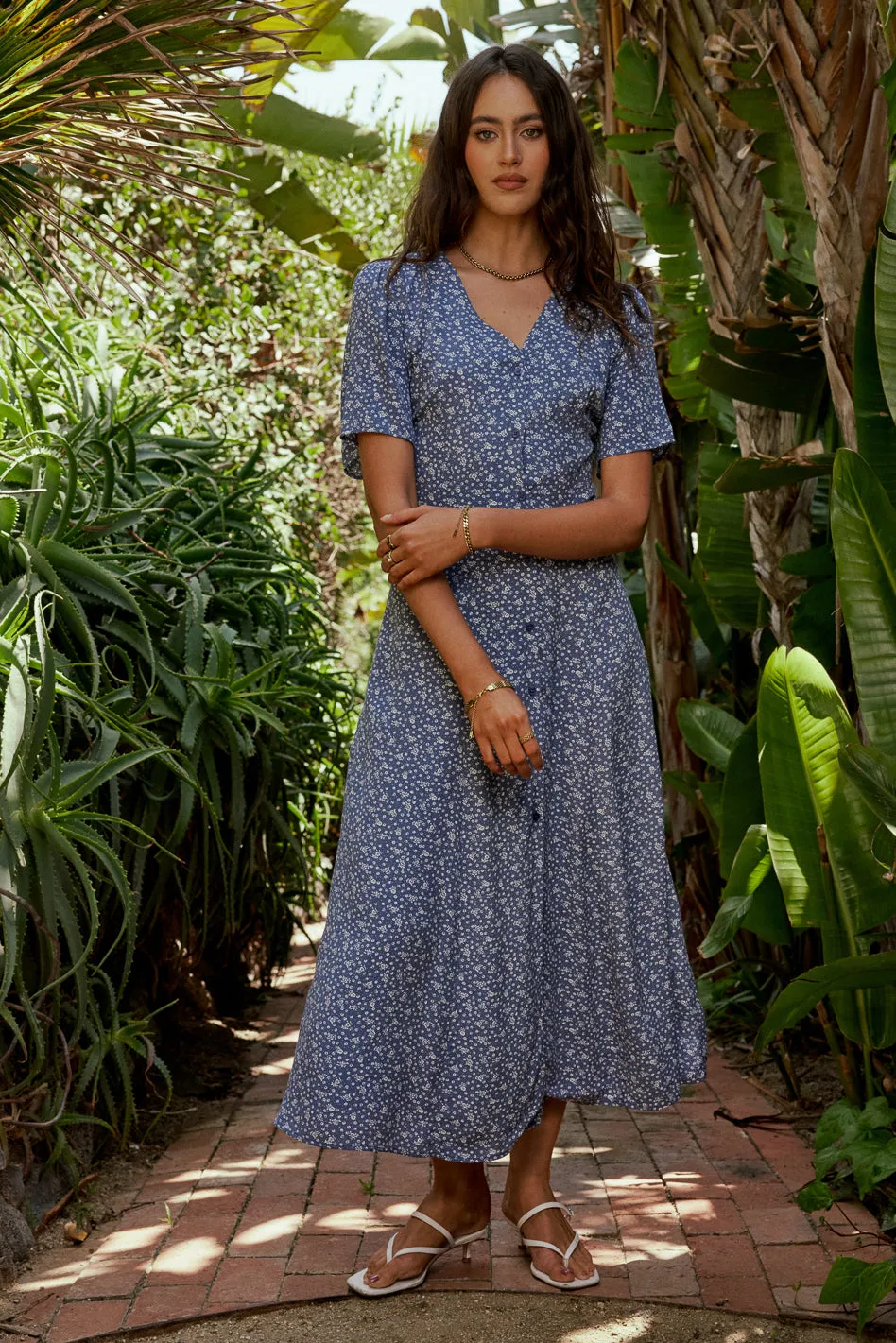 Ember Floral Midi Dress in Blue sold by bohme product image thumbnail 2