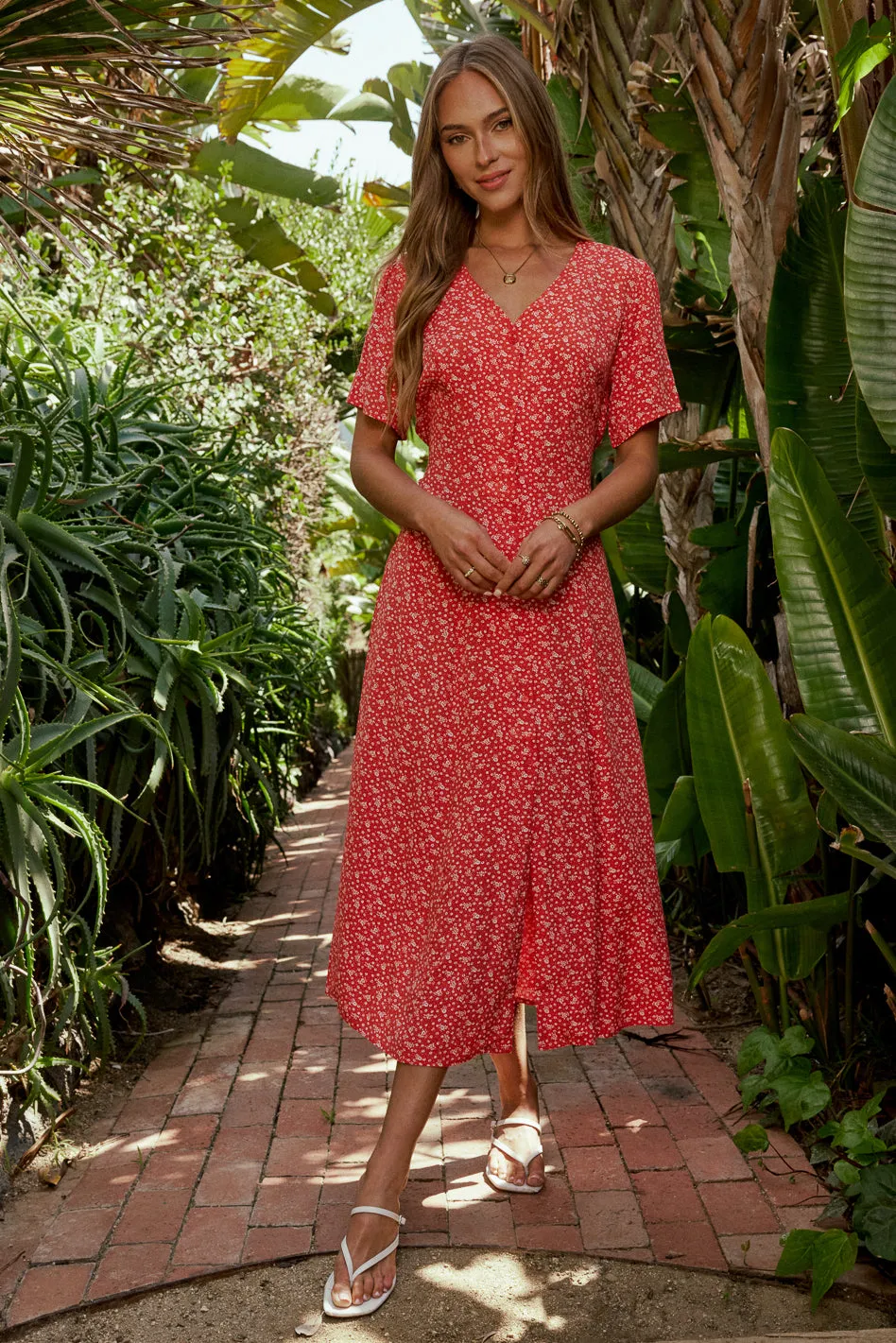 Ember Floral Midi Dress in Red sold by bohme product image thumbnail 5