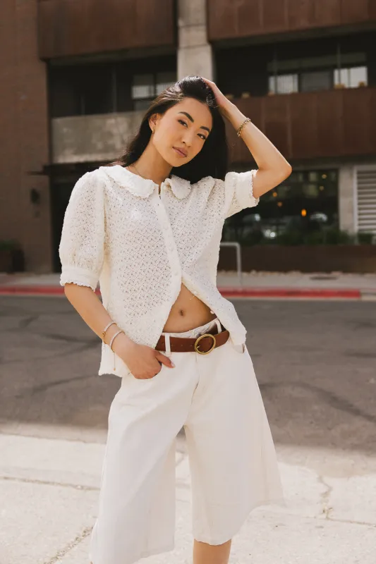 Lyla Collared Lace Top in Ivory sold by bohme