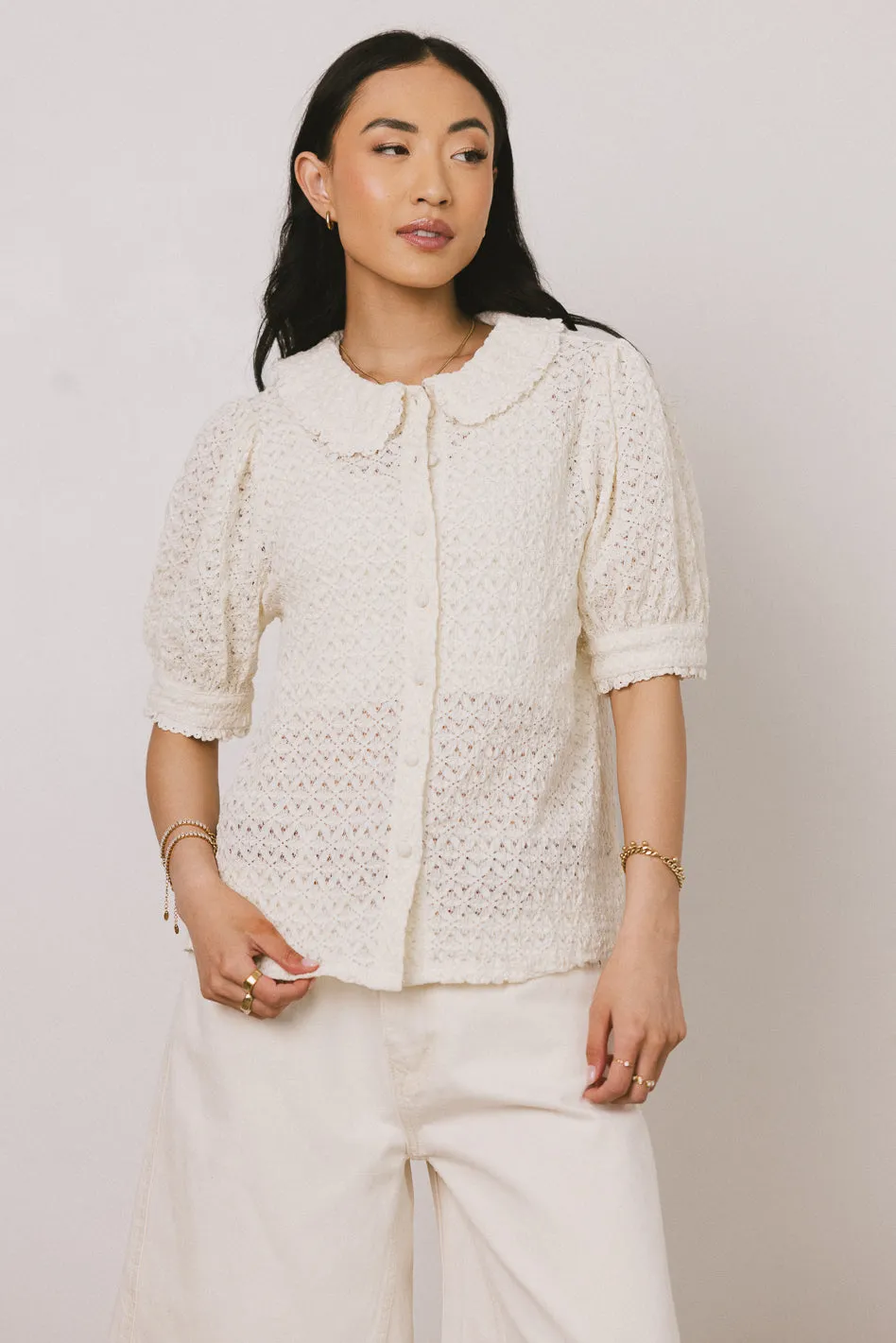 Lyla Collared Lace Top in Ivory - FINAL SALE sold by bohme product image thumbnail 5