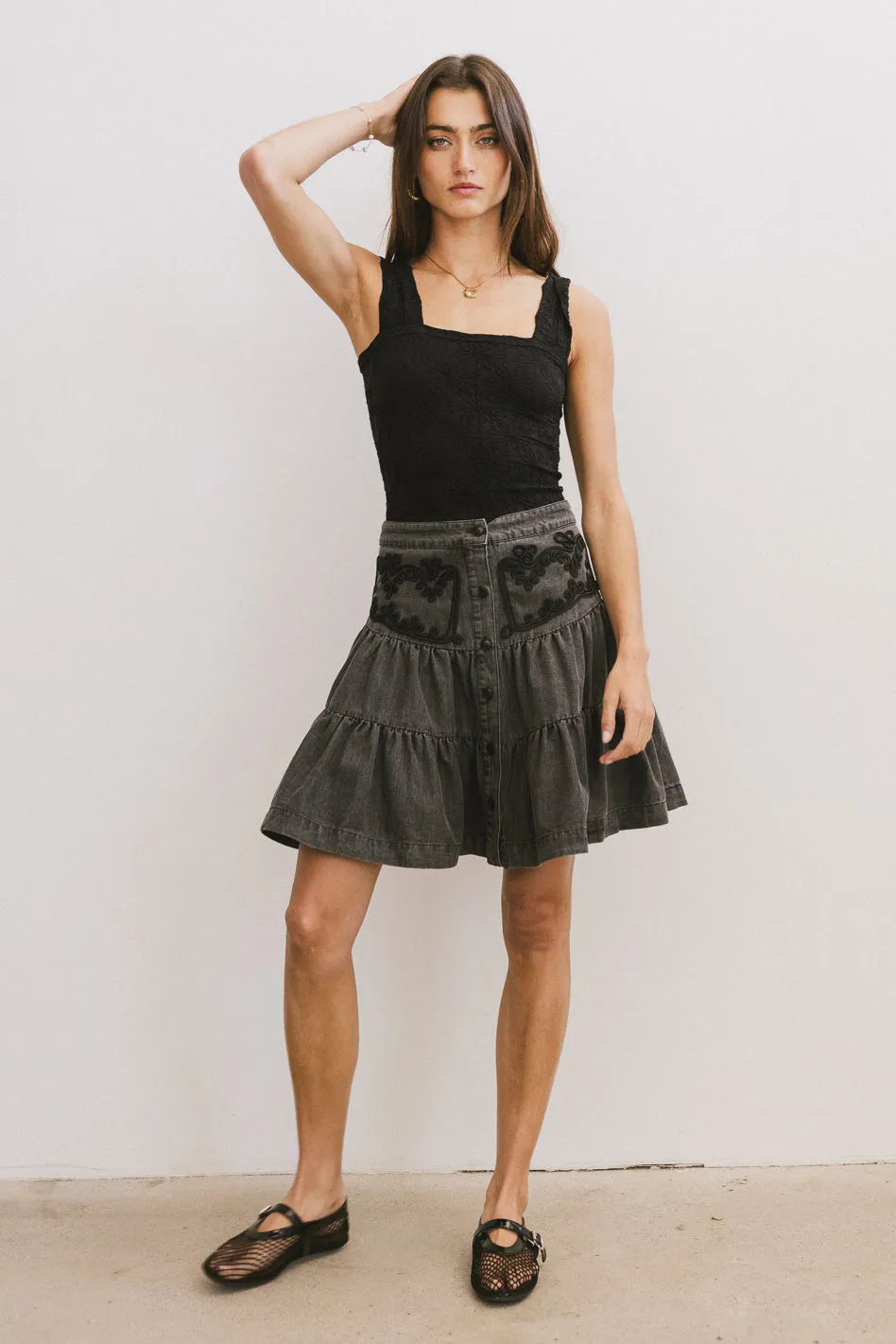 Skyler Tiered Mini Skirt in Black - FINAL SALE sold by bohme product image thumbnail 4
