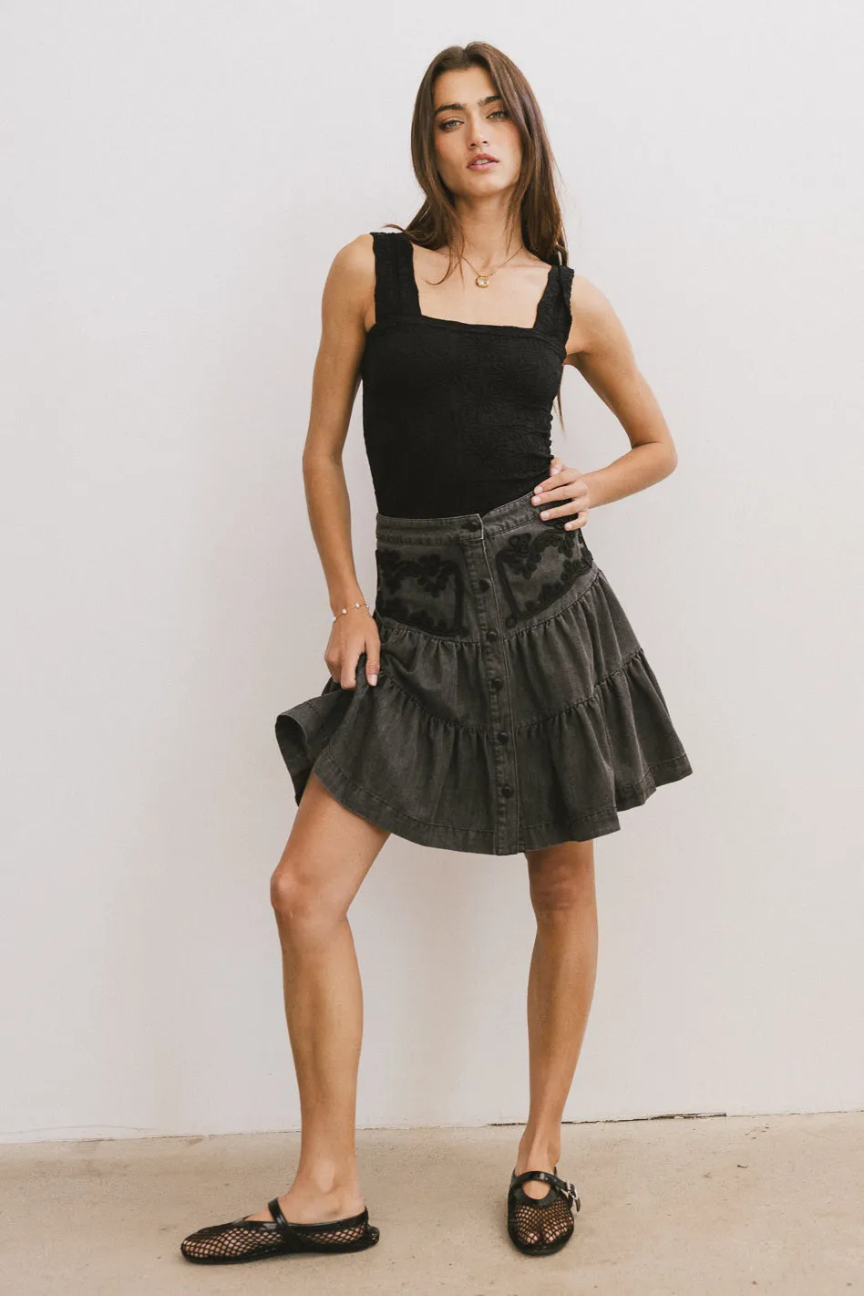 Skyler Tiered Mini Skirt in Black - FINAL SALE sold by bohme