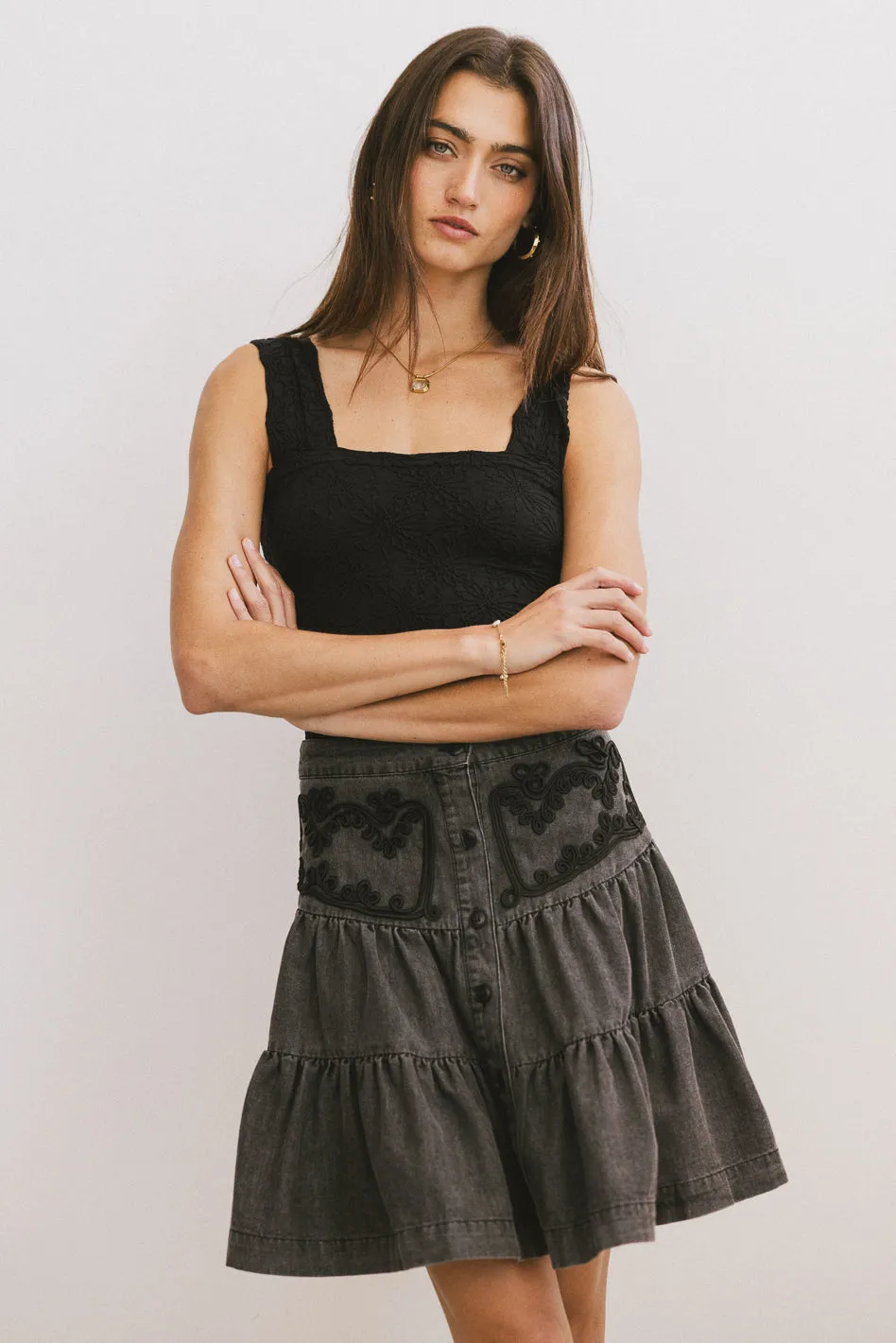 Skyler Tiered Mini Skirt in Black - FINAL SALE sold by bohme product image thumbnail 2