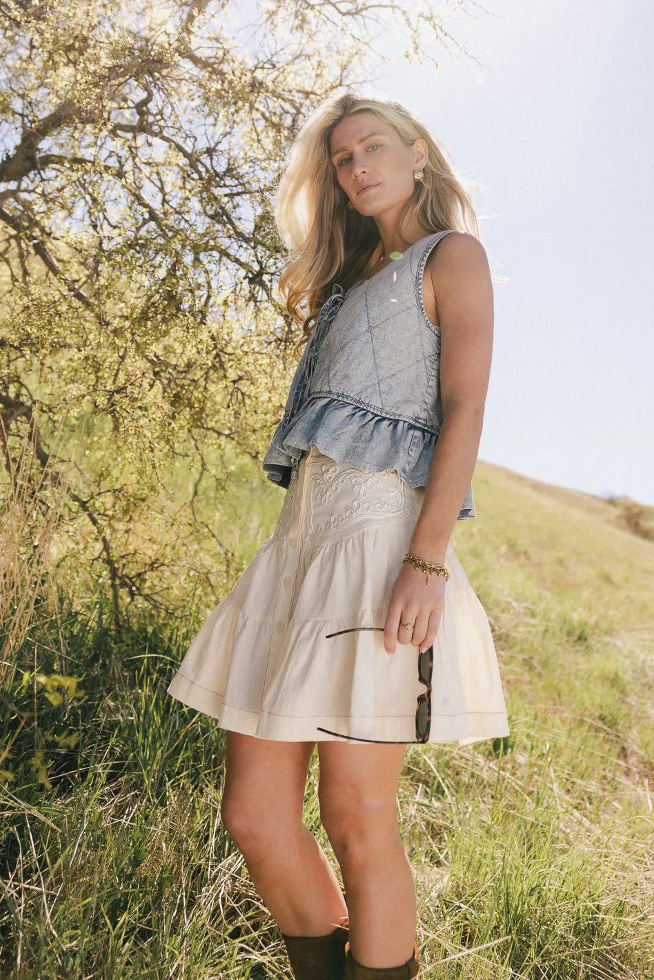 Skyler Tiered Mini Skirt in Cream - FINAL SALE sold by bohme product image thumbnail 4