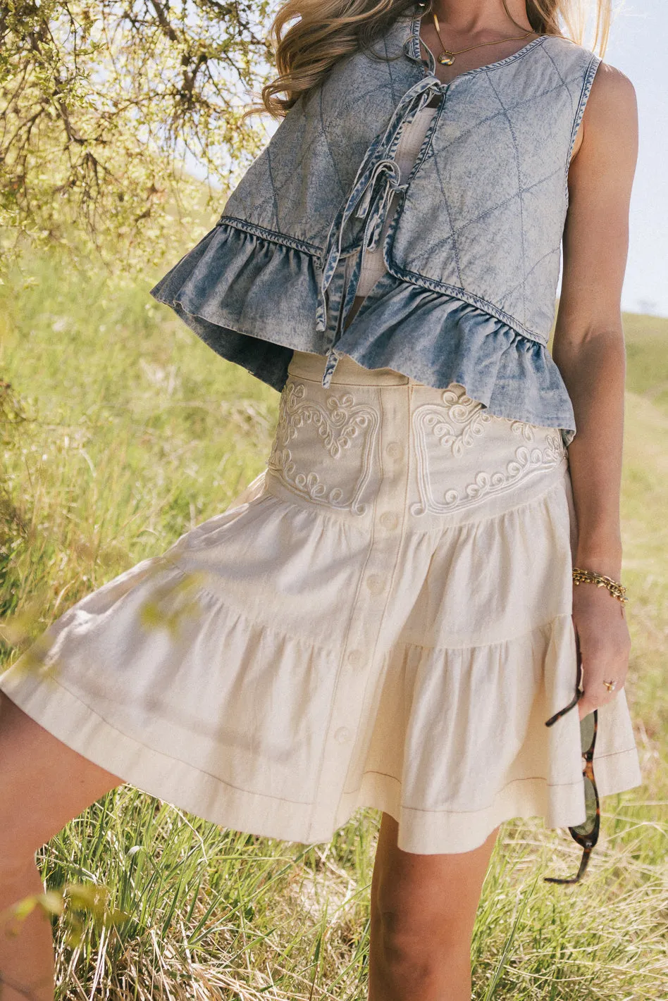 Skyler Tiered Mini Skirt in Cream - FINAL SALE sold by bohme