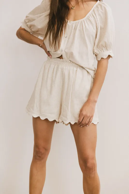 Owen Scalloped Shorts in Oatmeal - FINAL SALE sold by bohme