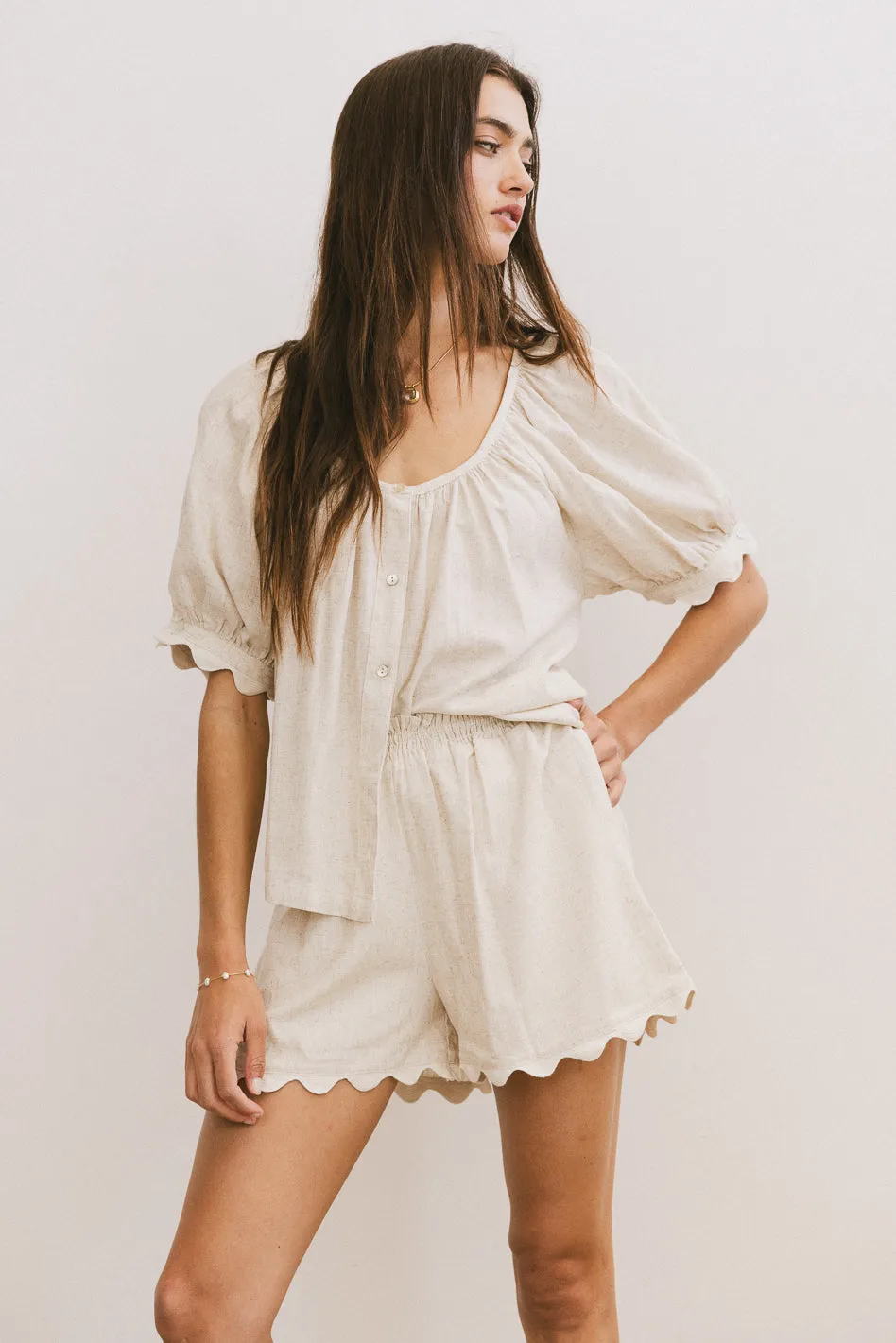 Owen Scalloped Top in Oatmeal sold by bohme product image thumbnail 3