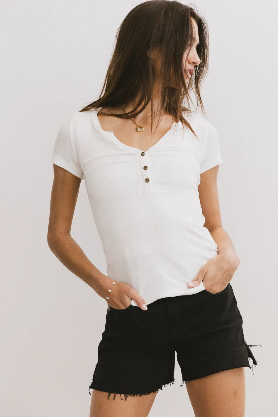 Serena Henley Top in White - FINAL SALE sold by bohme