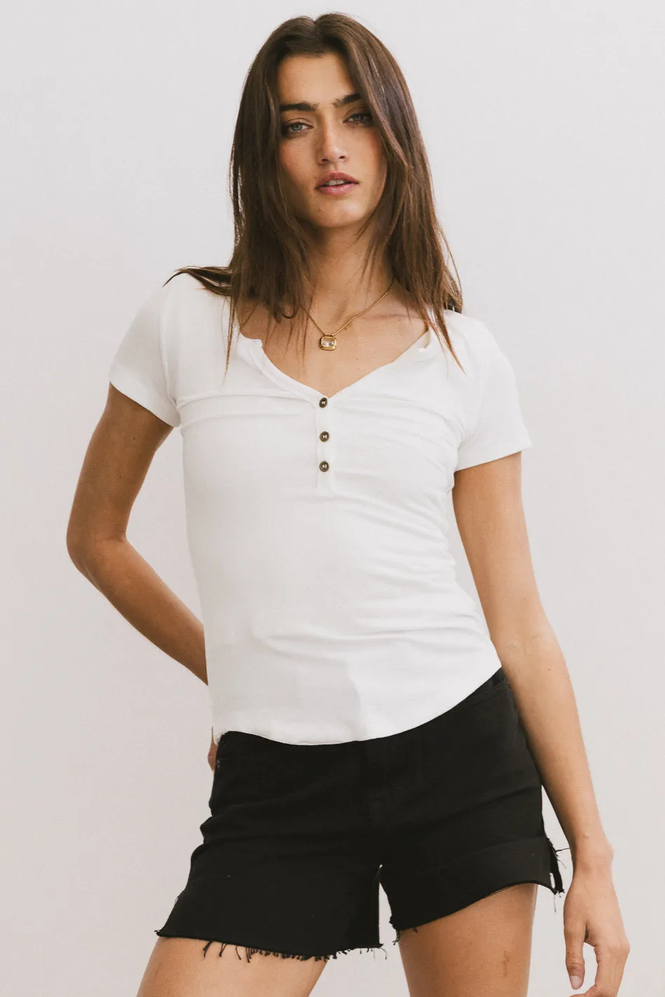 Serena Henley Top in White - FINAL SALE sold by bohme product image thumbnail 3