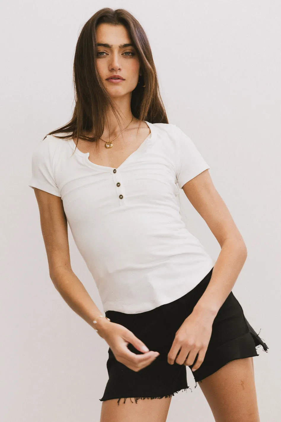 Serena Henley Top in White - FINAL SALE sold by bohme product image thumbnail 5