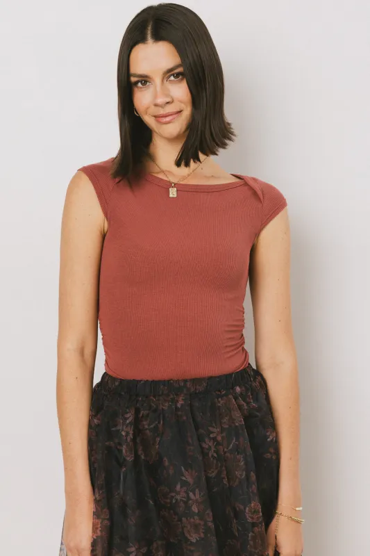 Leia Cap Sleeve Basic Top in Berry sold by bohme
