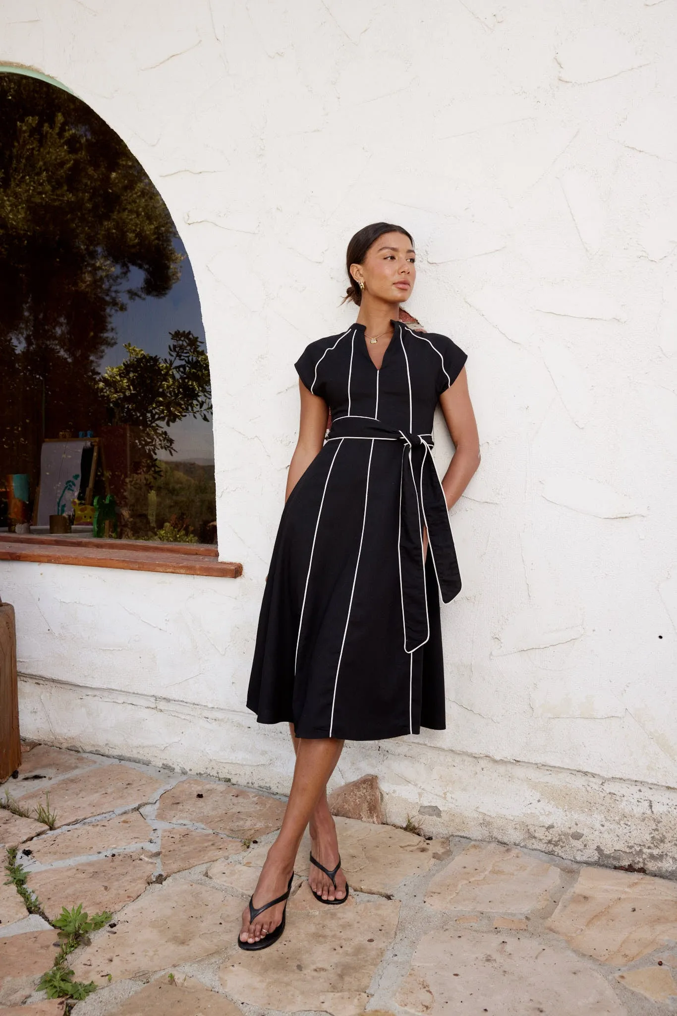 Edith Contrast Midi Dress in Black sold by bohme