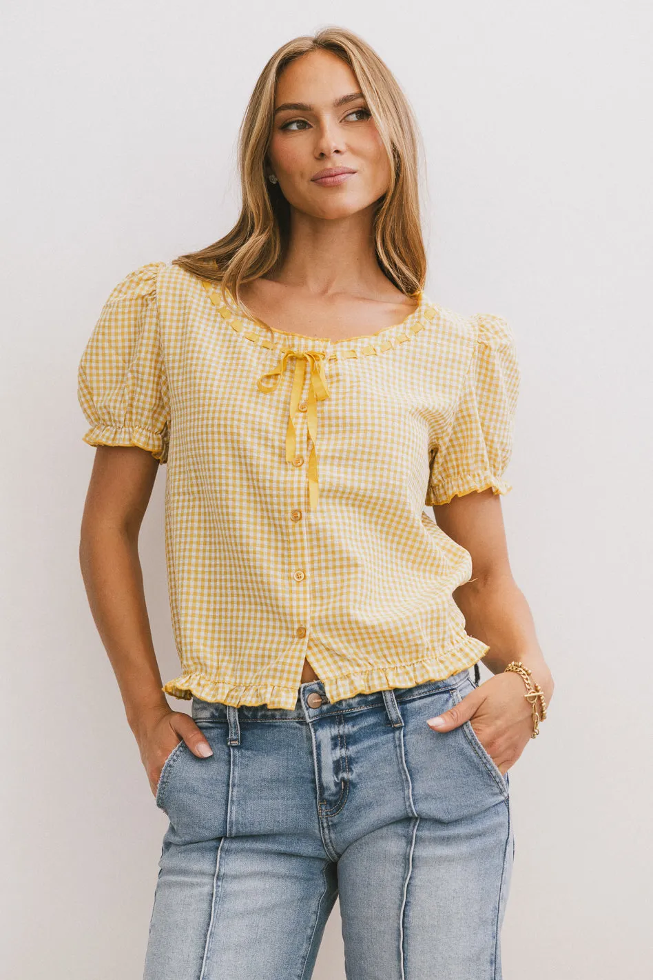 Dean Gingham Blouse in Yellow sold by bohme product image thumbnail 4