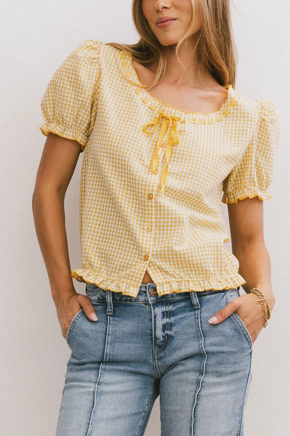 Dean Gingham Blouse in Yellow sold by bohme