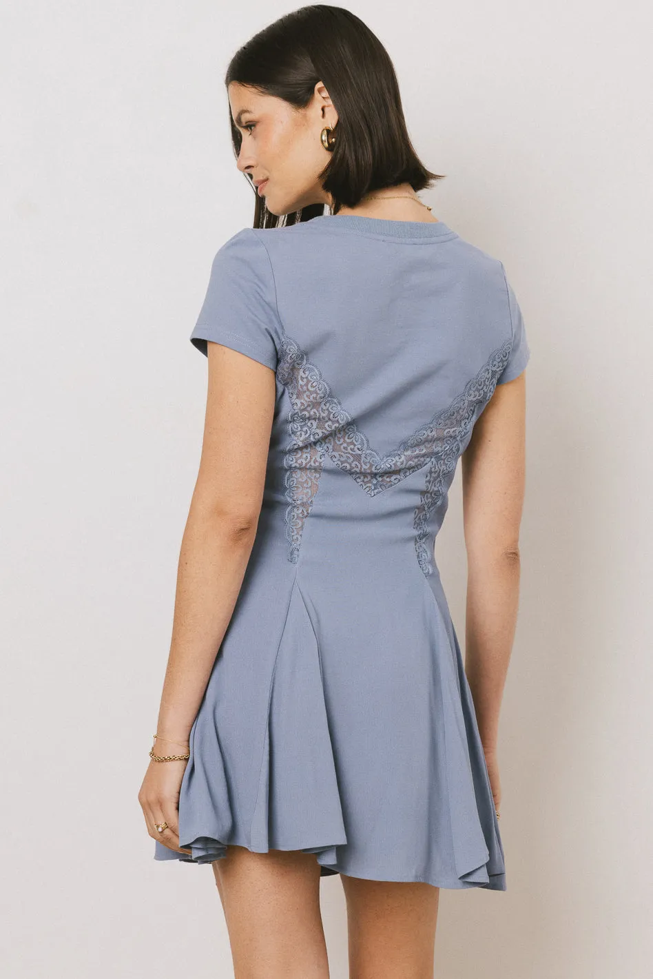 Erin Cap Sleeve Mini Dress in Blue - FINAL SALE sold by bohme product image thumbnail 5