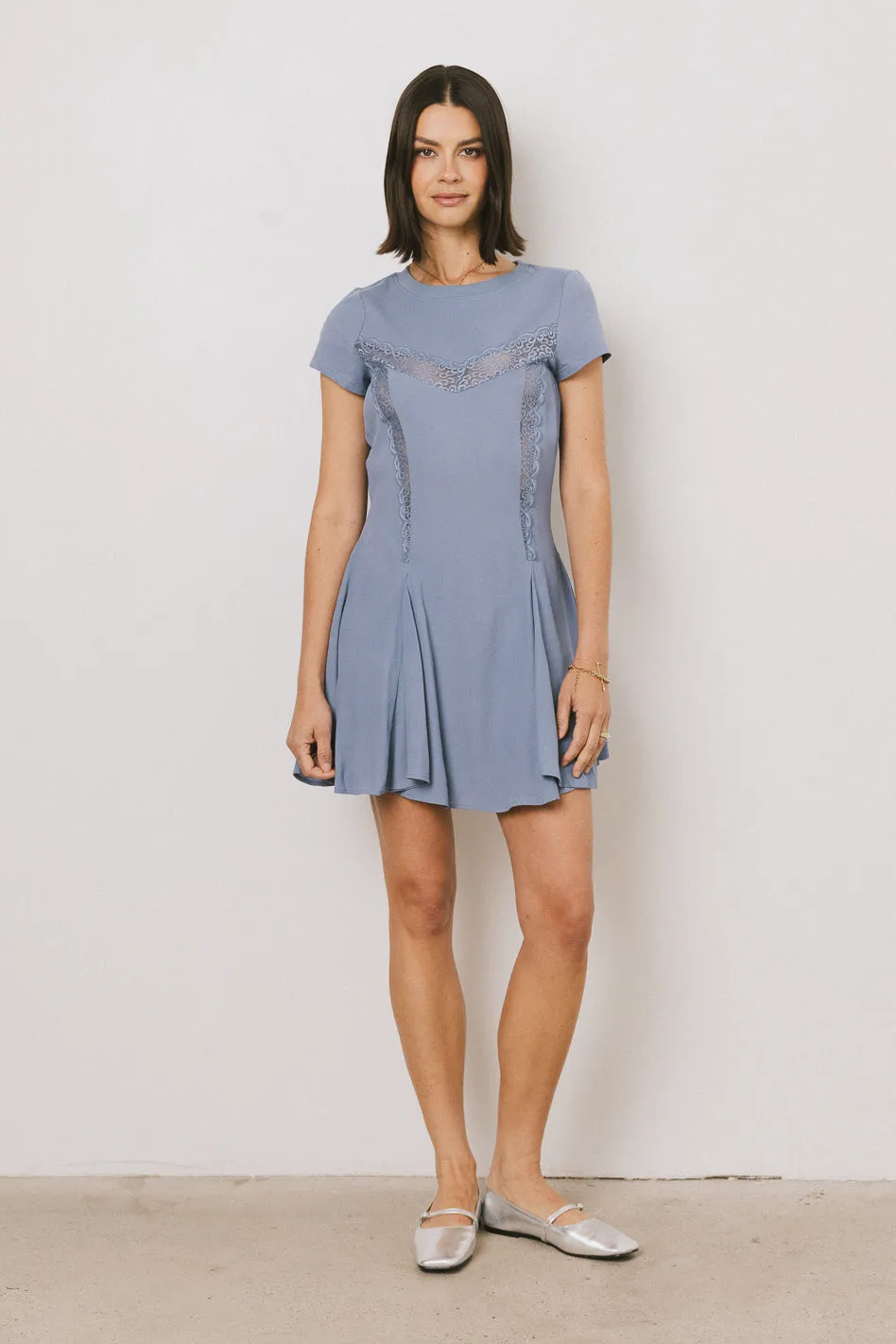 Erin Cap Sleeve Mini Dress in Blue - FINAL SALE sold by bohme product image thumbnail 2