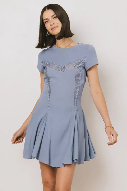 Erin Cap Sleeve Mini Dress in Blue - FINAL SALE sold by bohme
