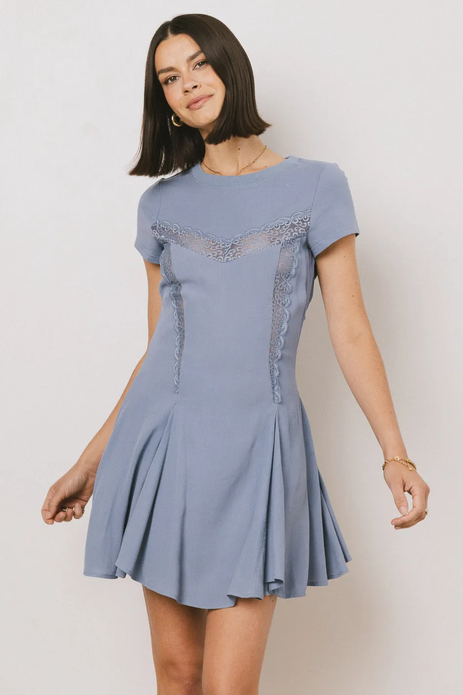 Erin Cap Sleeve Mini Dress in Blue - FINAL SALE sold by bohme