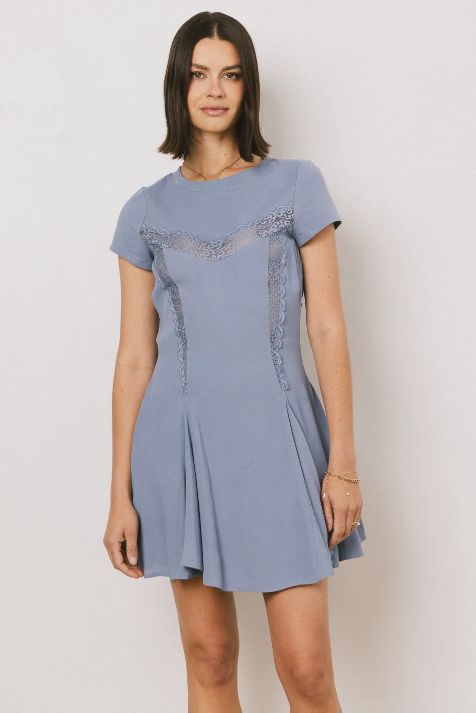 Erin Cap Sleeve Mini Dress in Blue - FINAL SALE sold by bohme product image thumbnail 3