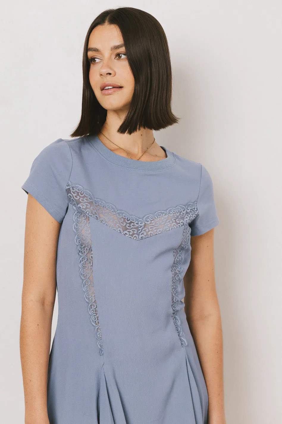 Erin Cap Sleeve Mini Dress in Blue - FINAL SALE sold by bohme product image thumbnail 4