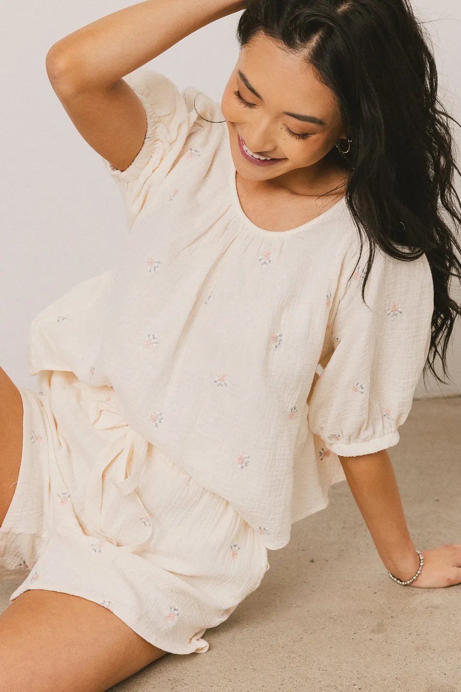 Elia Floral Shorts in Beige - FINAL SALE sold by bohme