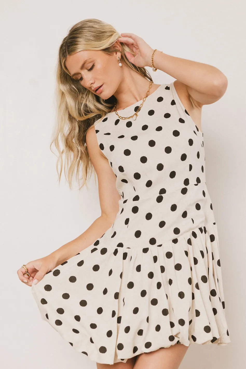 Jaden Polka Dot Mini Dress sold by bohme