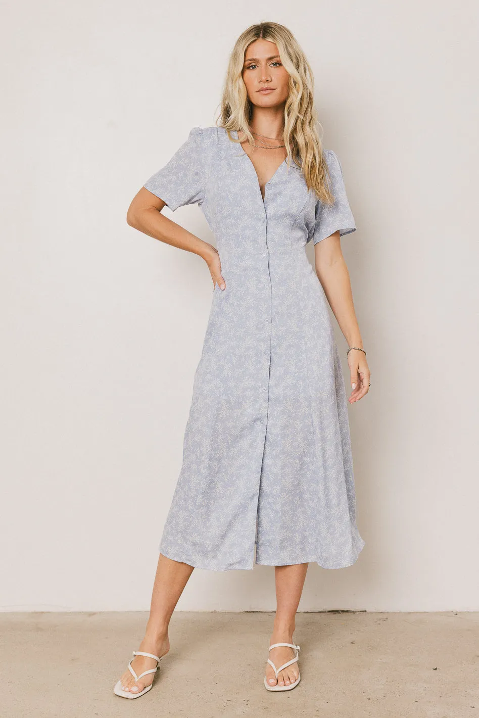 Kade Floral Midi Dress in Blue - FINAL SALE sold by bohme product image thumbnail 4