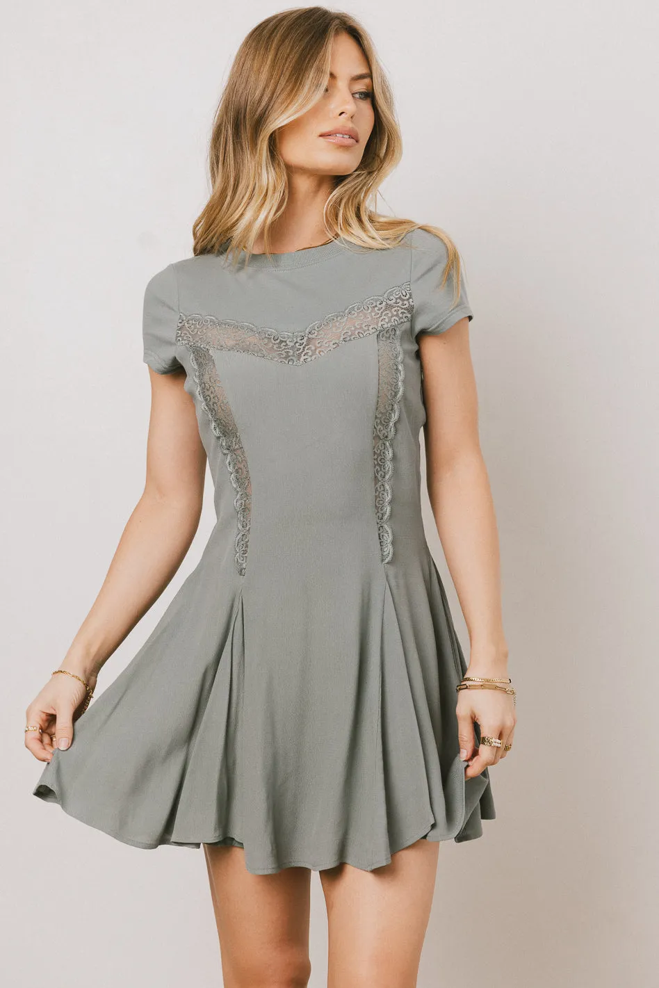 Erin Cap Sleeve Mini Dress in Sage - FINAL SALE sold by bohme product image thumbnail 3