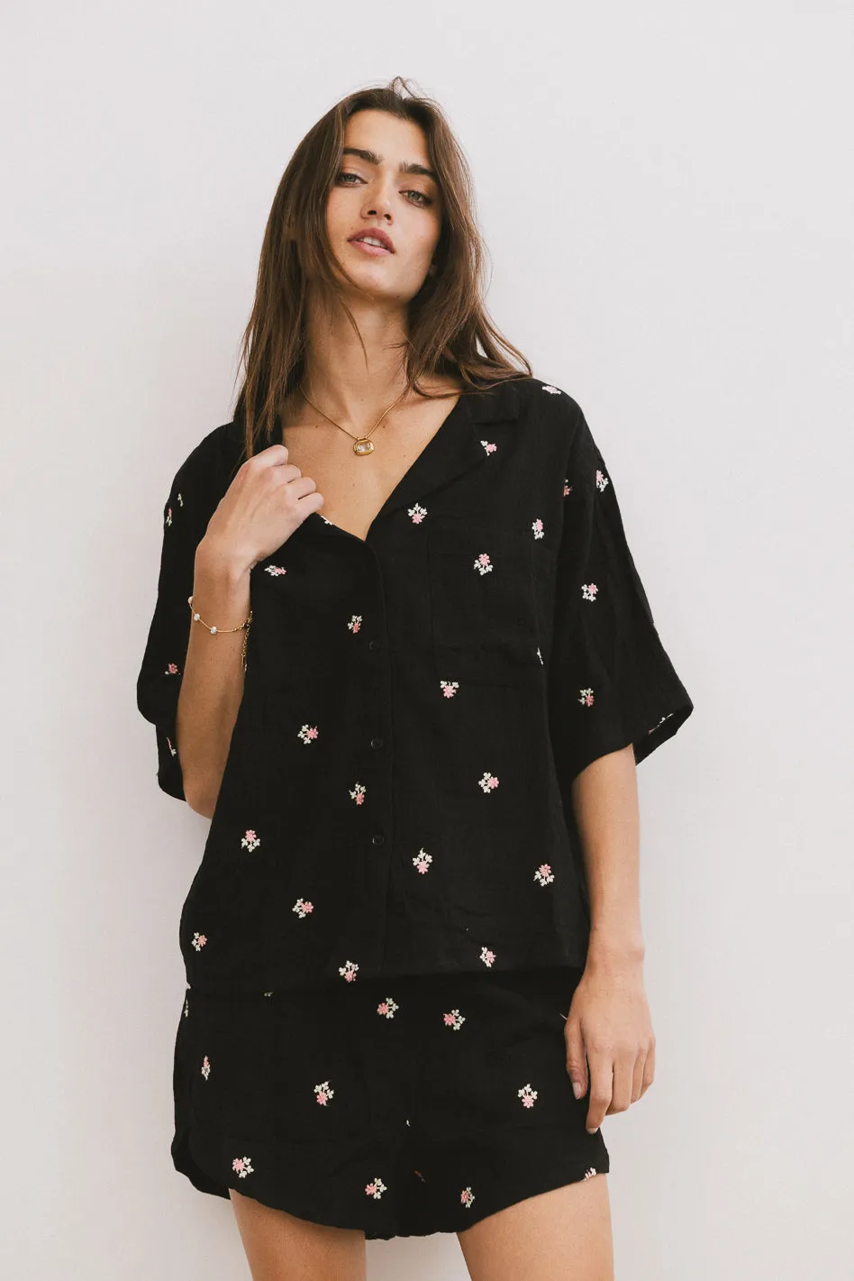 Elia Floral Blouse in Black sold by bohme