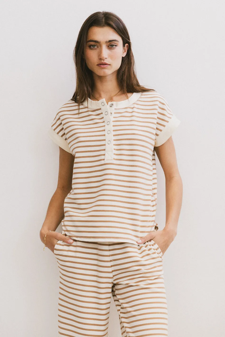 Zia Striped Top in Sand - FINAL SALE sold by bohme
