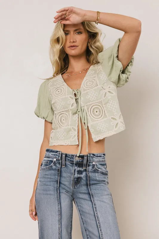 Sylas Embroidered Blouse in Sage sold by bohme
