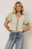 Sylas Embroidered Blouse in Sage sold by bohme