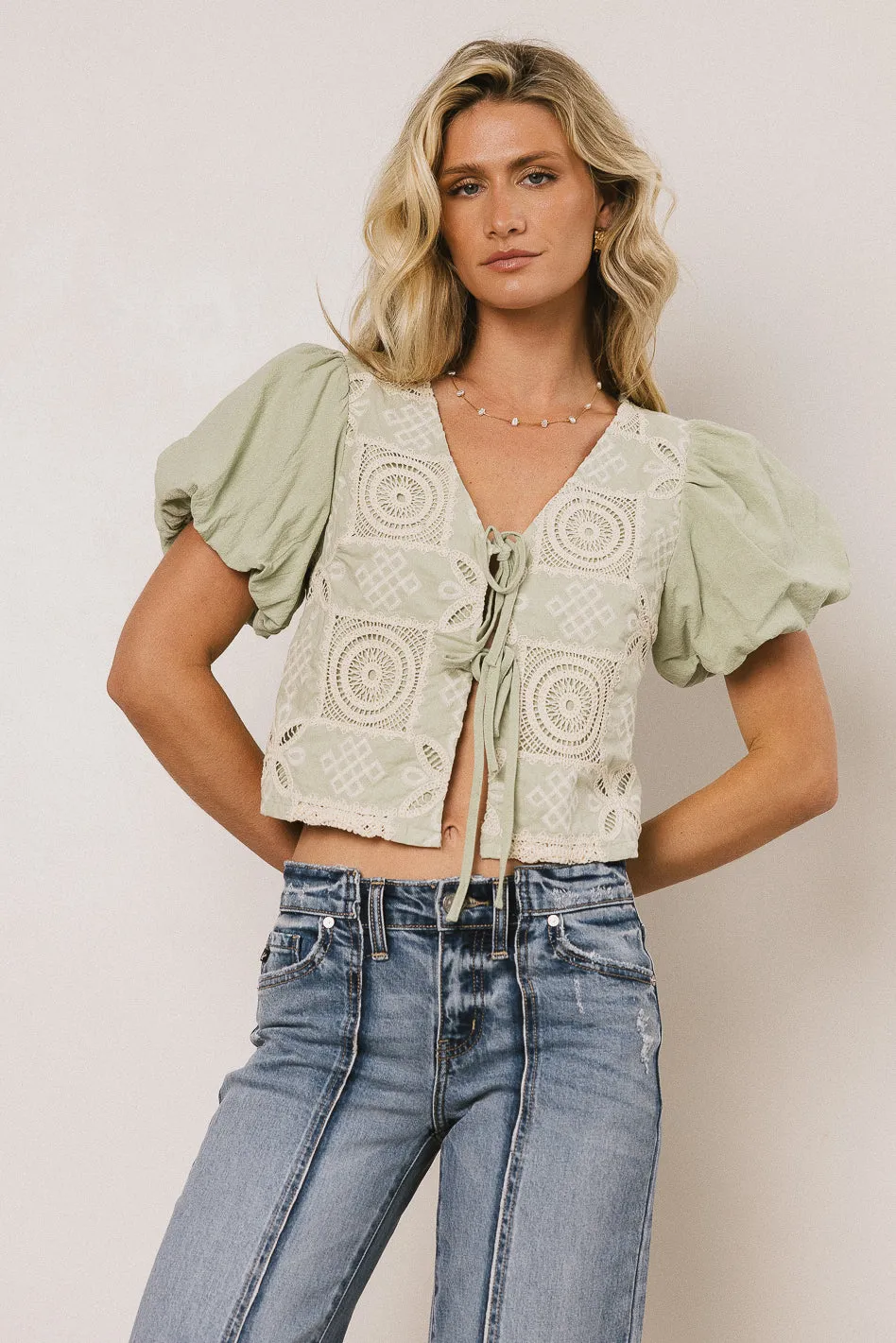 Sylas Embroidered Blouse in Sage - FINAL SALE sold by bohme product image thumbnail 4