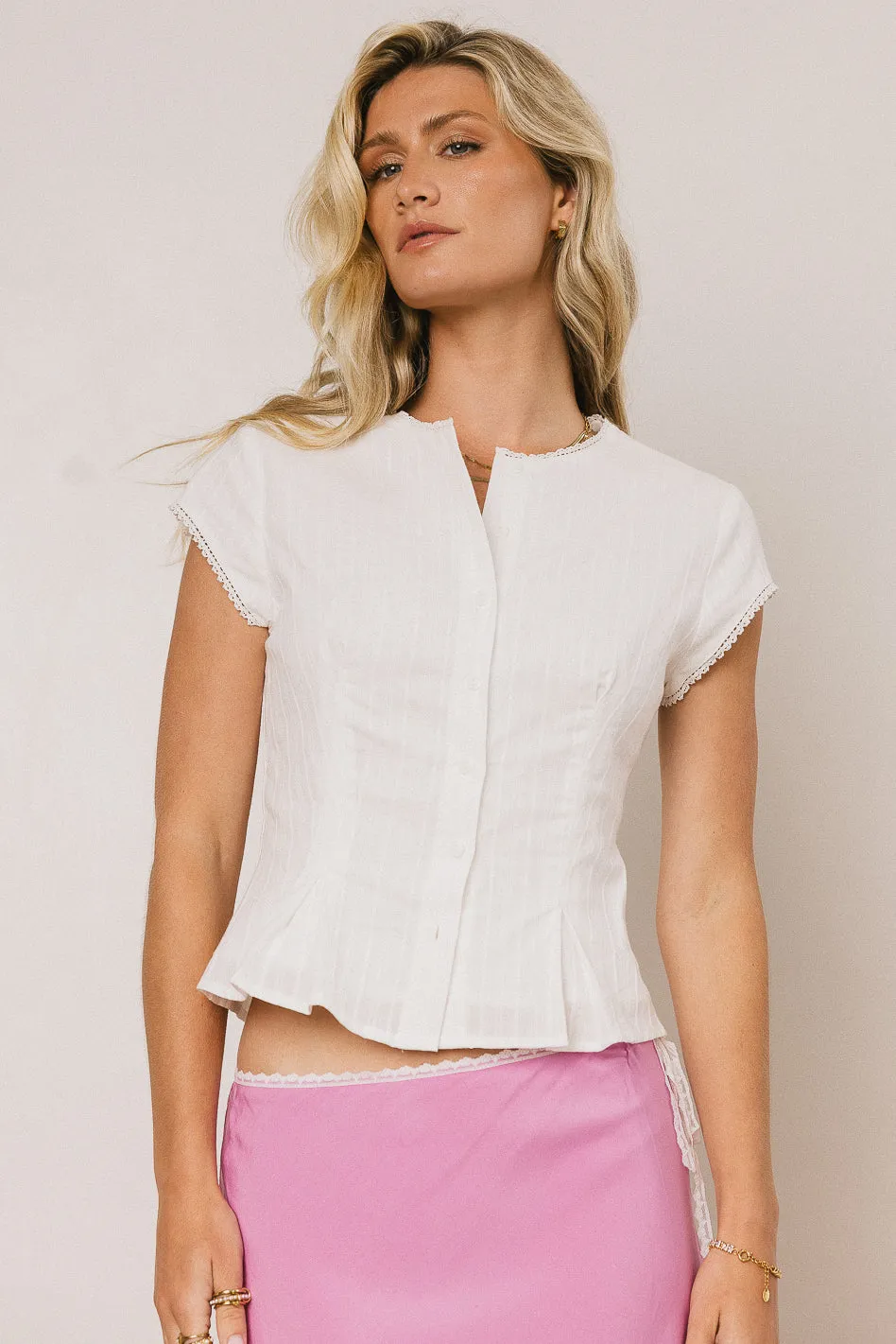 Rumi Button Front Blouse in White sold by bohme product image thumbnail 2