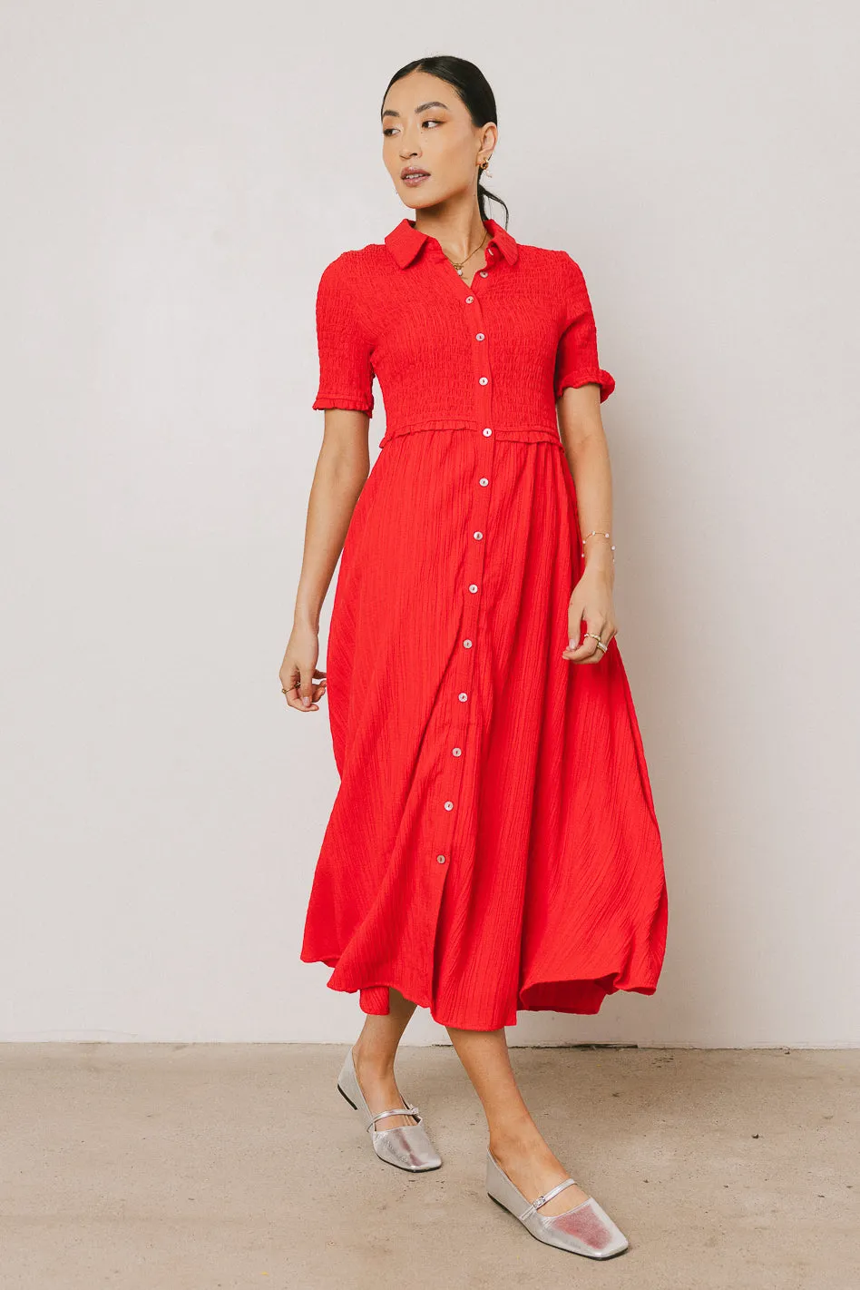 Nicole Smocked Maxi Dress in Red - FINAL SALE sold by bohme
