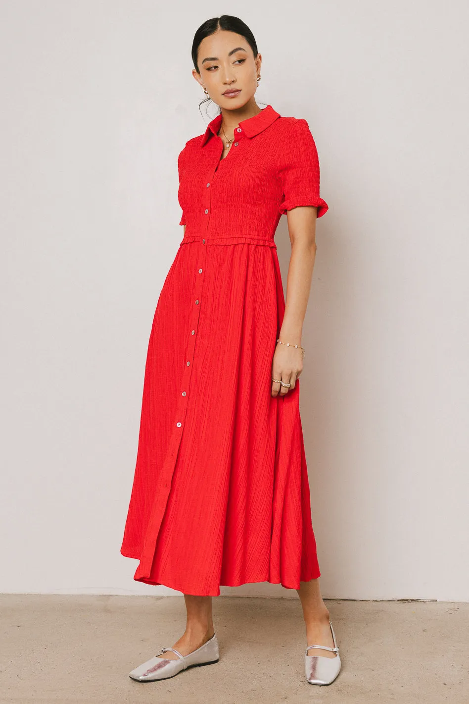 Nicole Smocked Maxi Dress in Red - FINAL SALE sold by bohme product image thumbnail 4