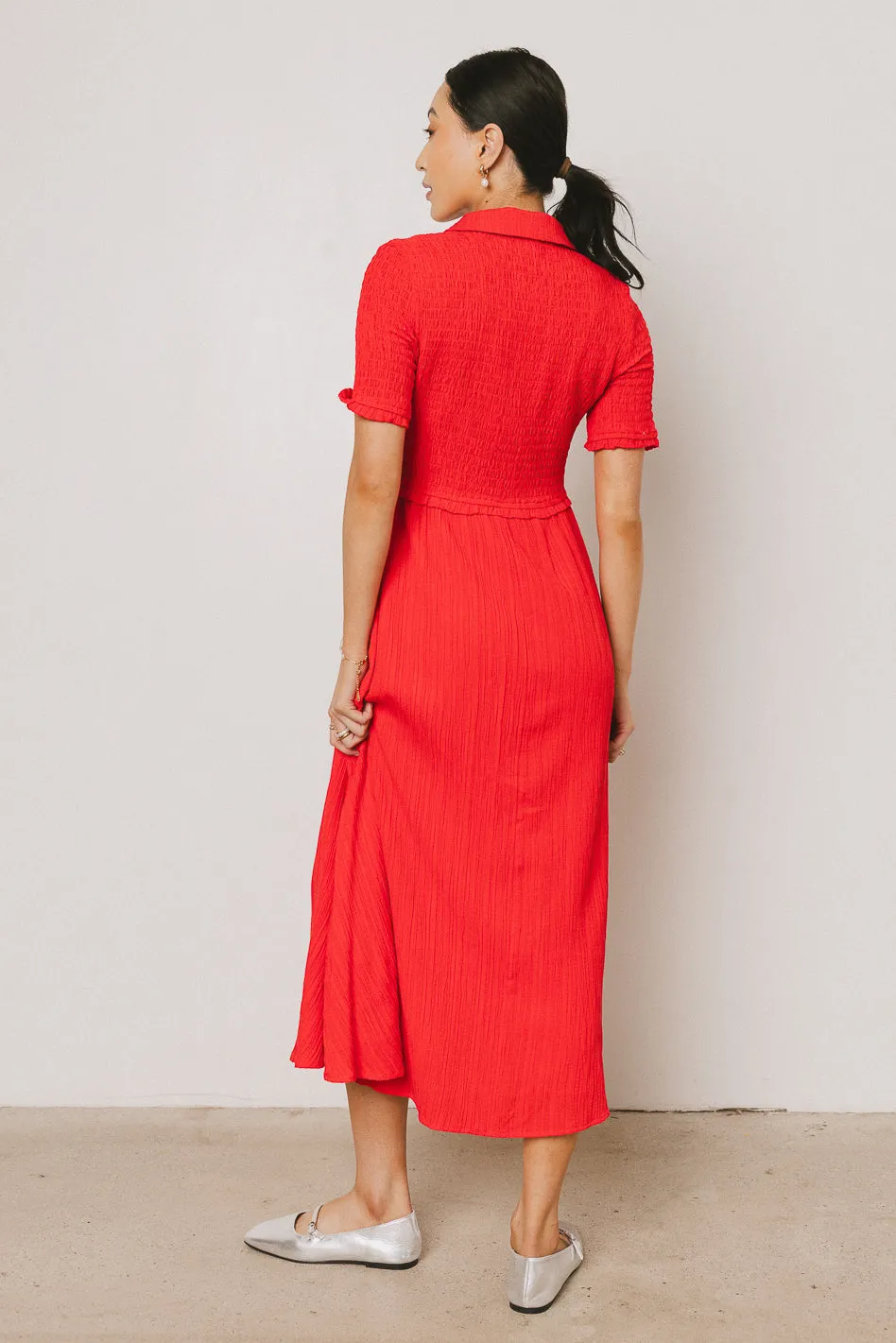 Nicole Smocked Maxi Dress in Red - FINAL SALE sold by bohme product image thumbnail 3