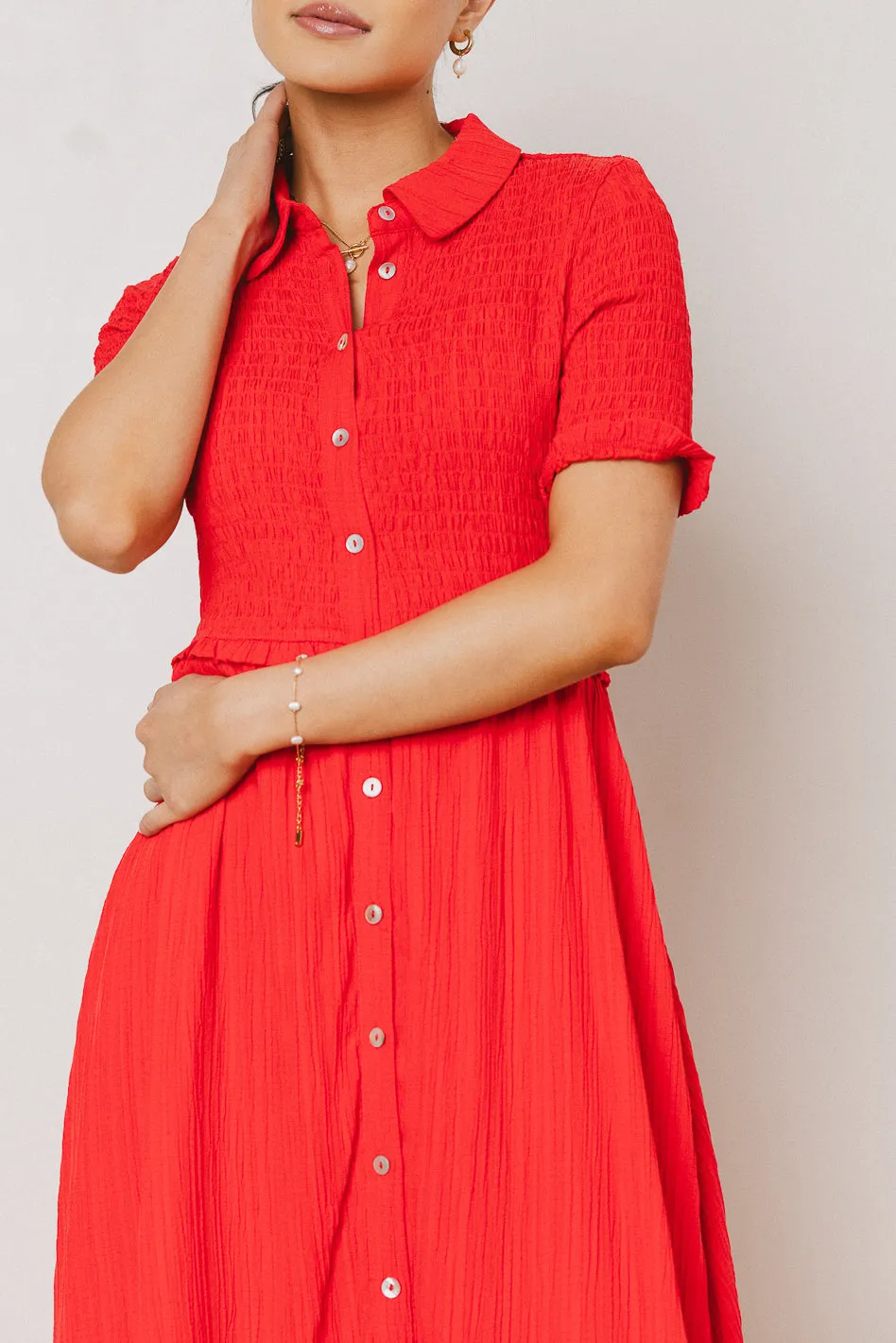 Nicole Smocked Maxi Dress in Red - FINAL SALE sold by bohme product image thumbnail 2
