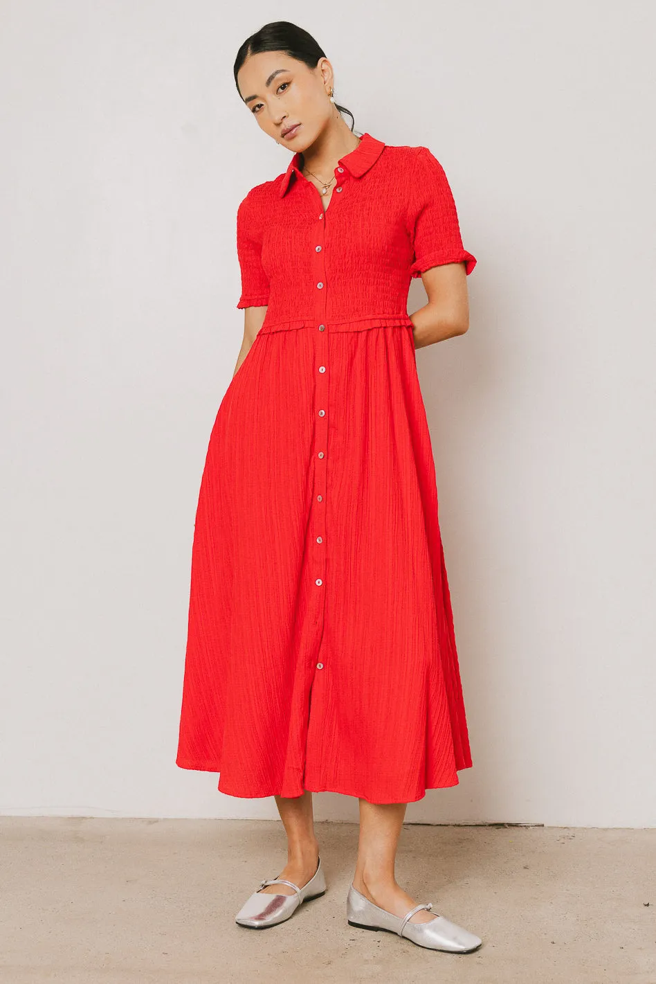 Nicole Smocked Maxi Dress in Red - FINAL SALE sold by bohme product image thumbnail 5