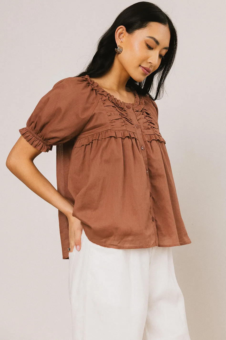 Ryder Ruffle Blouse in Marsala sold by bohme product image thumbnail 3