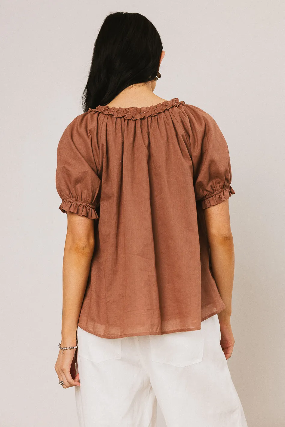 Ryder Ruffle Blouse in Marsala sold by bohme product image thumbnail 5