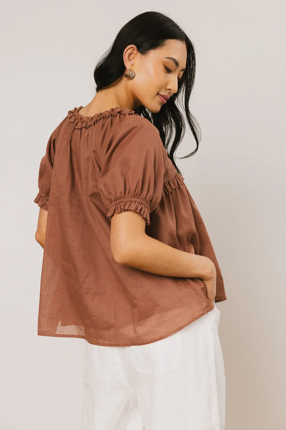 Ryder Ruffle Blouse in Marsala sold by bohme product image thumbnail 4