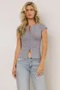 Vestia Button Up Tee in Slate Blue sold by bohme