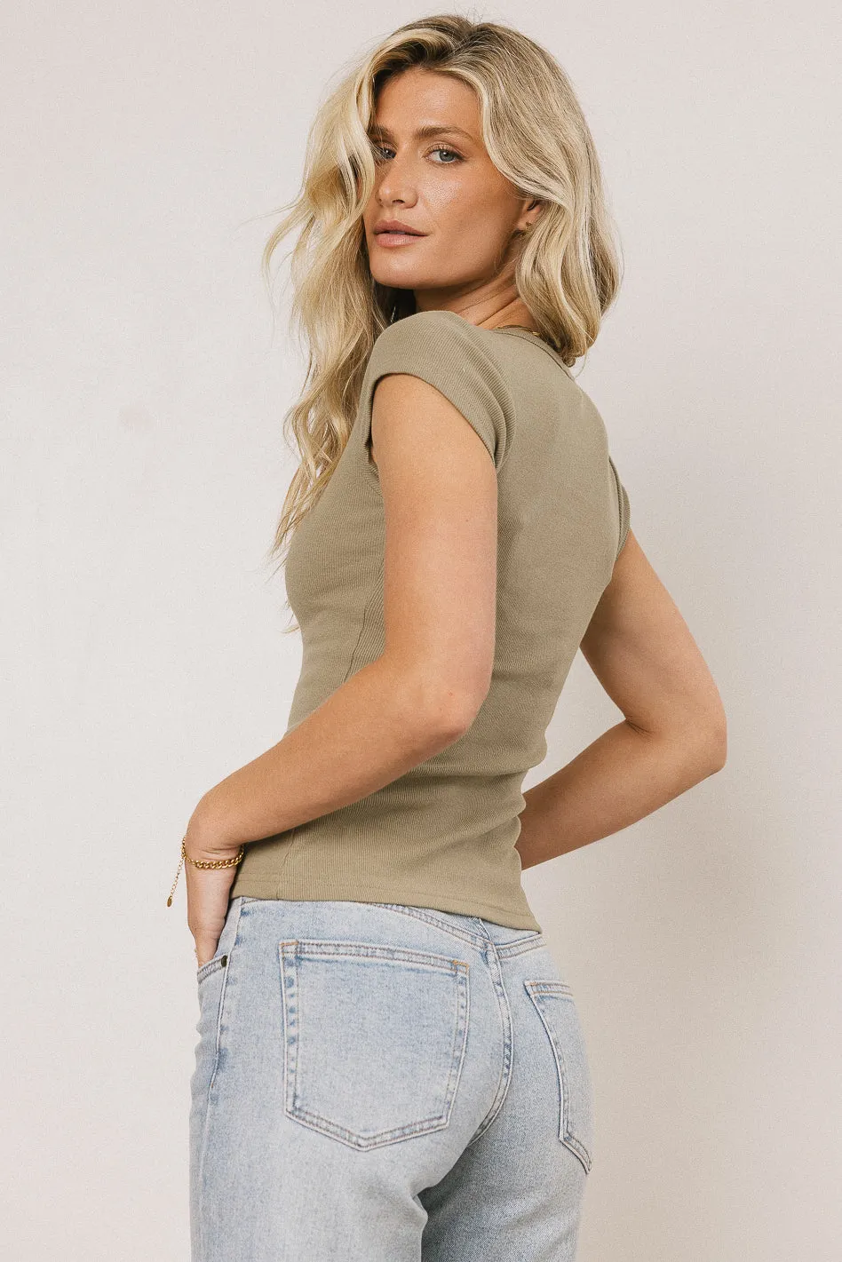 Vestia Button Up Tee in Olive sold by bohme product image thumbnail 5